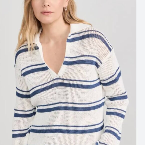 Vince Racked Ribbed Cream & Navy Stripe Pullover - Picture 5 of 5